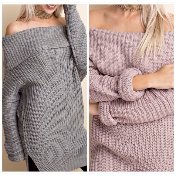 Off Shoulder Grey Sweater - Picture 9 of 9